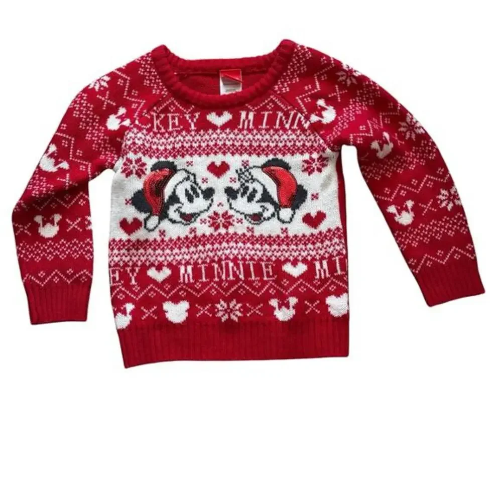 Disney Mickey Minnie Christmas Sweater Size 5T Red Holiday Fair‎ Isle Winter